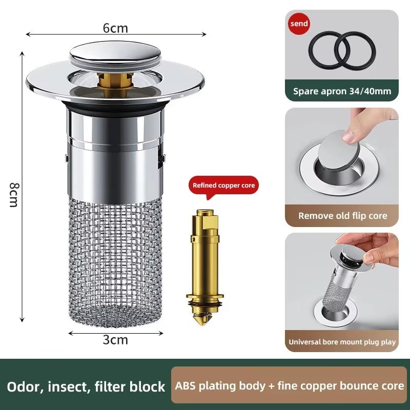 Washbasin Leak Plug, Stainless Steel Odor Proof Bouncing Core