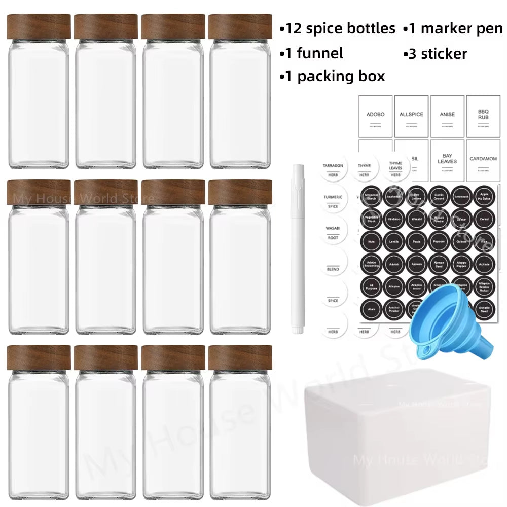 13Pcs Glass Spice Jars with Bamboo Lids 4Oz Glass