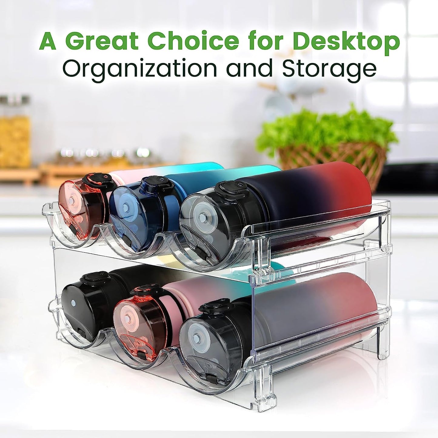 Water Bottle Cabinet Organizer - Set of 2 Stackable Storage Racks for Efficient Water Bottle Management