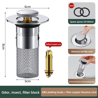 Washbasin Leak Plug, Stainless Steel Odor Proof Bouncing Core
