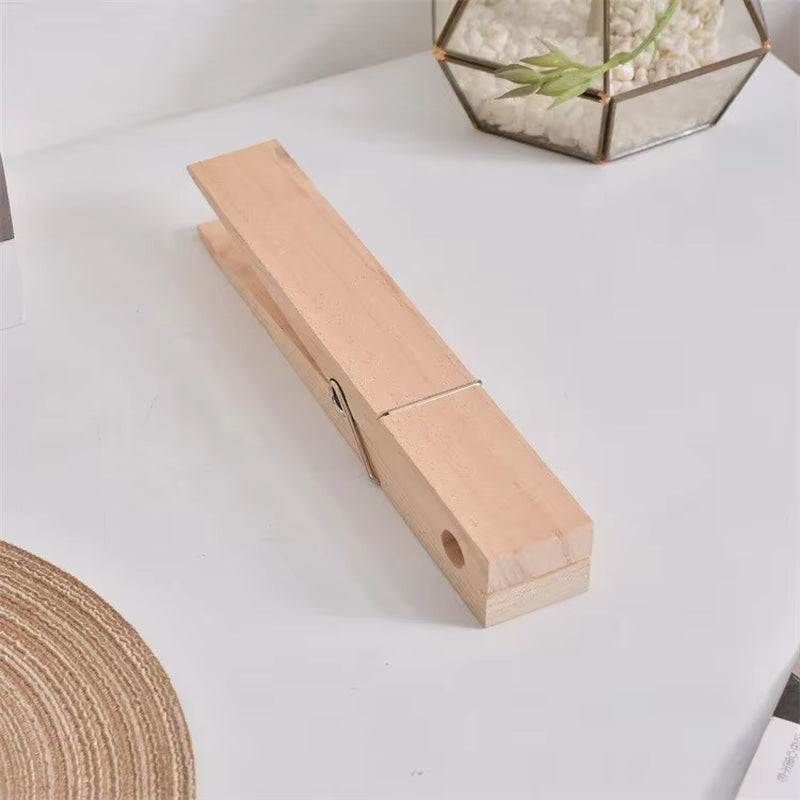 Wooden Wall-Mounted Towel Holder in Rustic Style - Giant Clothespin Design