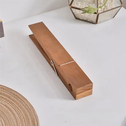 Wooden Wall-Mounted Towel Holder in Rustic Style - Giant Clothespin Design