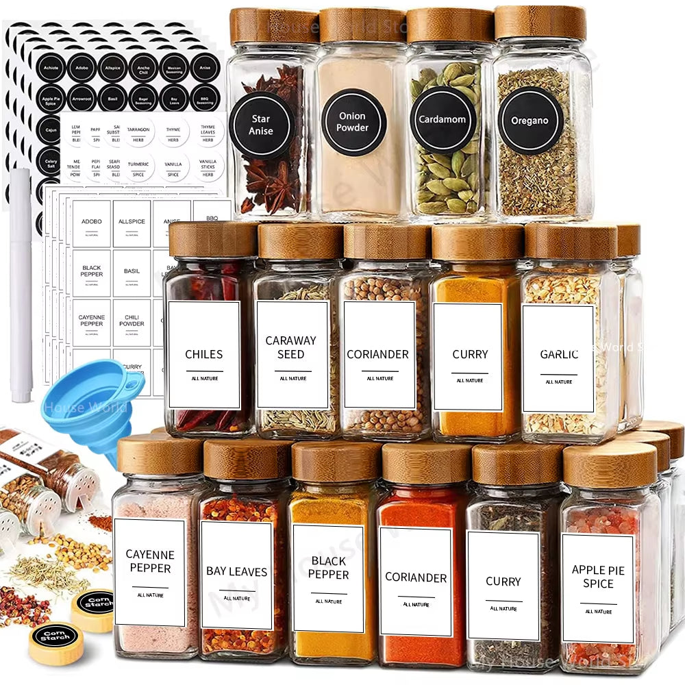 13Pcs Glass Spice Jars with Bamboo Lids 4Oz Glass 