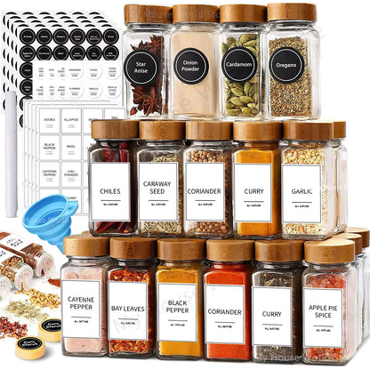13Pcs Glass Spice Jars with Bamboo Lids 4Oz Glass 