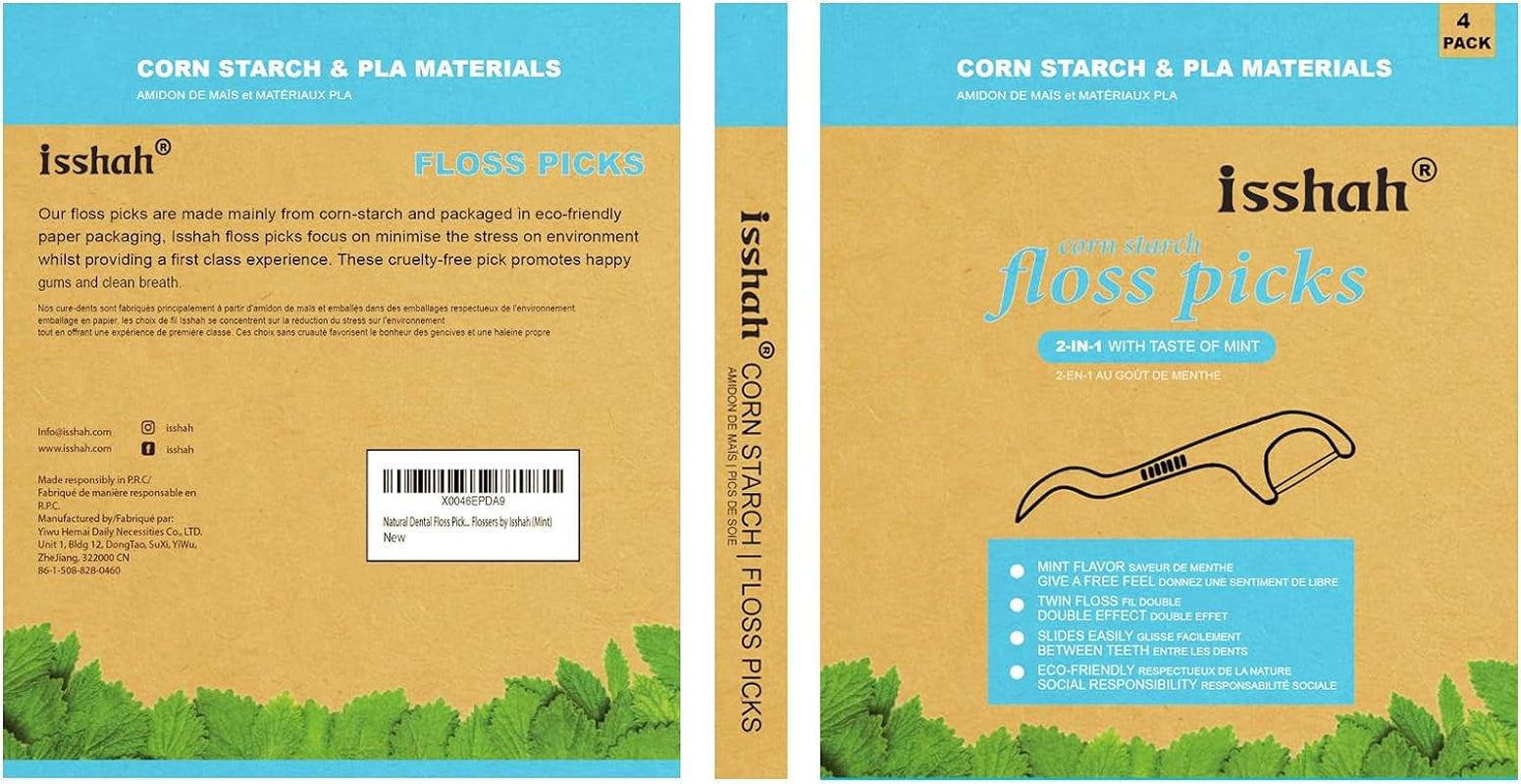 Natural Dental Floss Picks - 200 Count - PETA Approved, BPA Free, Vegan, Sustainable, Eco-Friendly Mint Flossers