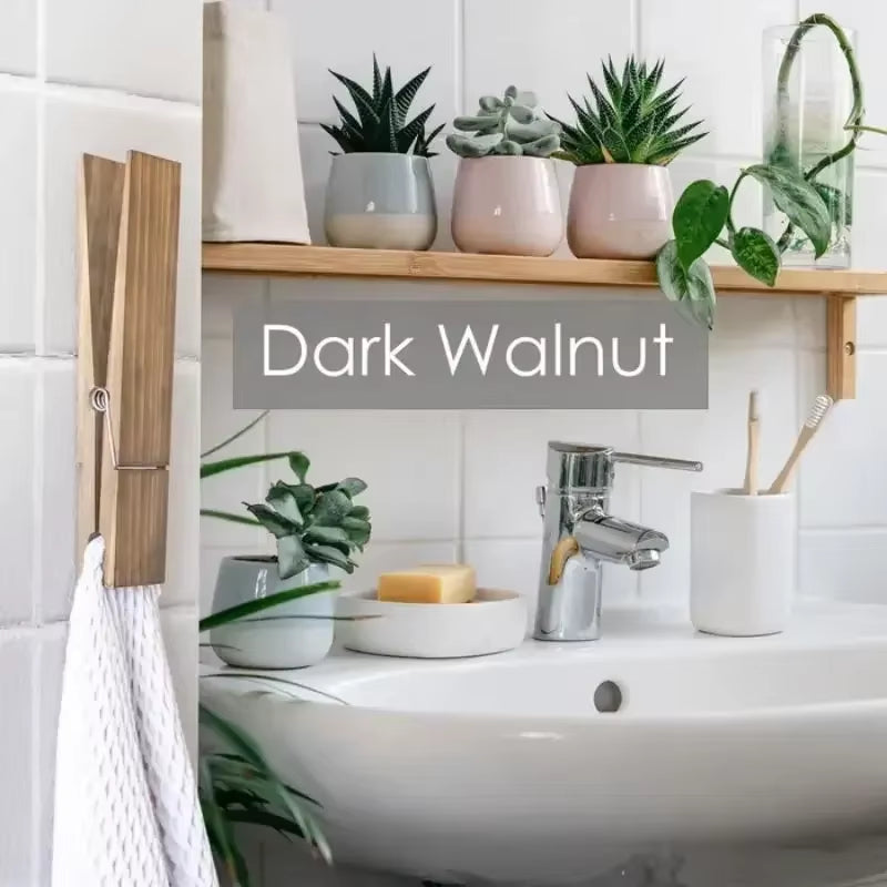 Wooden Wall-Mounted Towel Holder in Rustic Style - Giant Clothespin Design