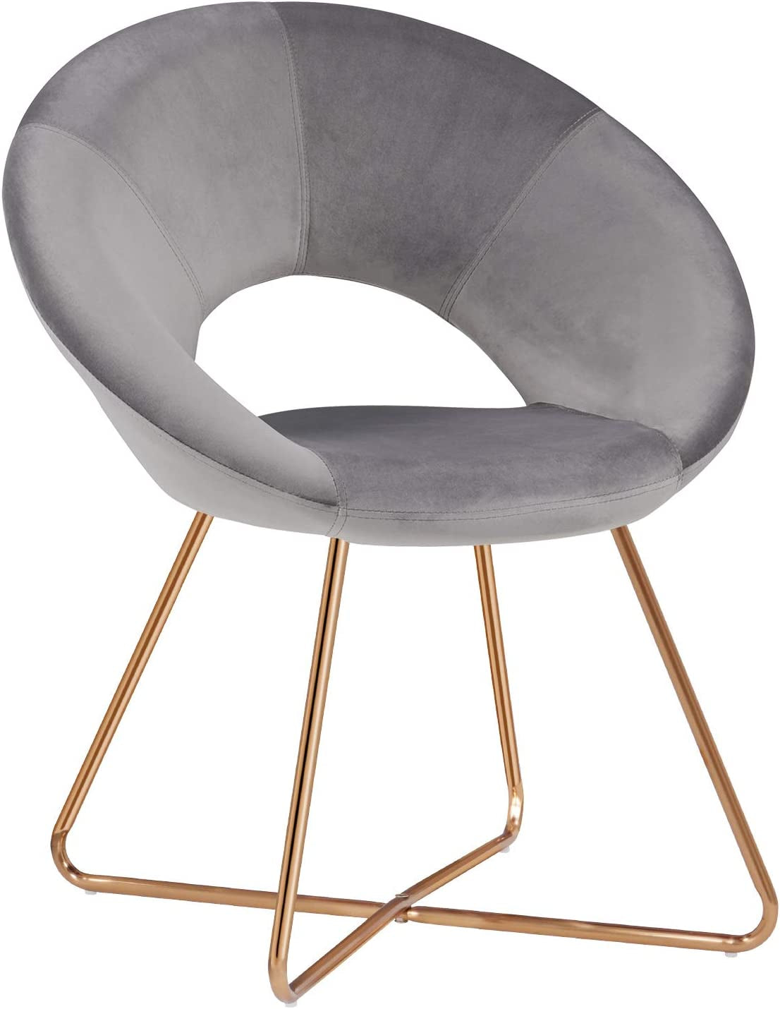 Modern Velvet Accent Chair - Comfy Upholstered Single Sofa with Mid-Century Design and Golden Metal Frame - Grey