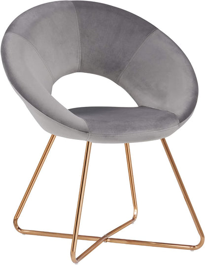 Modern Velvet Accent Chair - Comfy Upholstered Single Sofa with Mid-Century Design and Golden Metal Frame - Grey