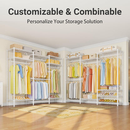 Portable Closet Wardrobe Heavy Duty Clothes Rack, Freestanding Clothing Racks with 4 Hang Rods & 8 Shelves, Adjustable Custom Closet Racks