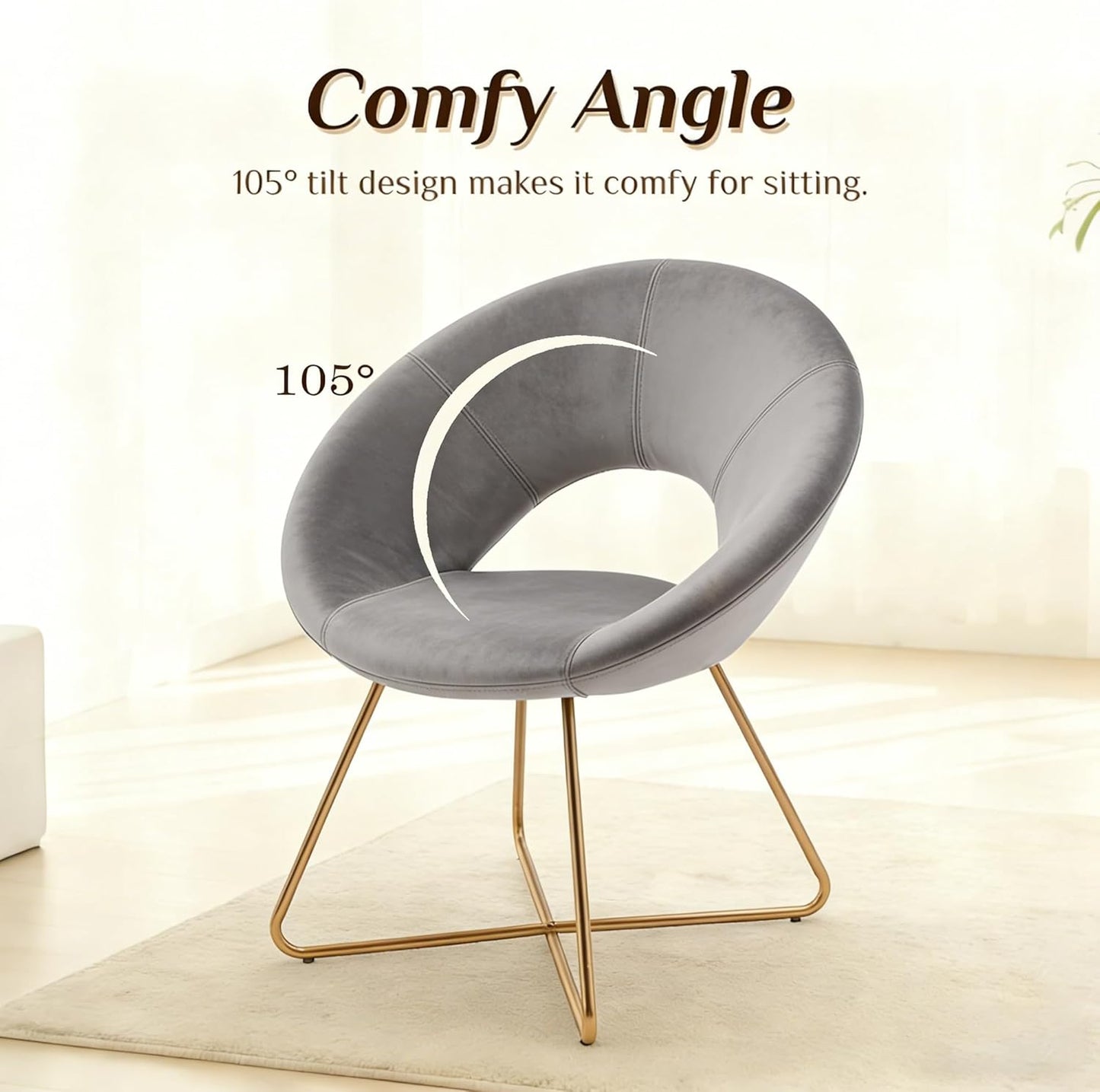 Modern Velvet Accent Chair - Comfy Upholstered Single Sofa with Mid-Century Design and Golden Metal Frame - Grey