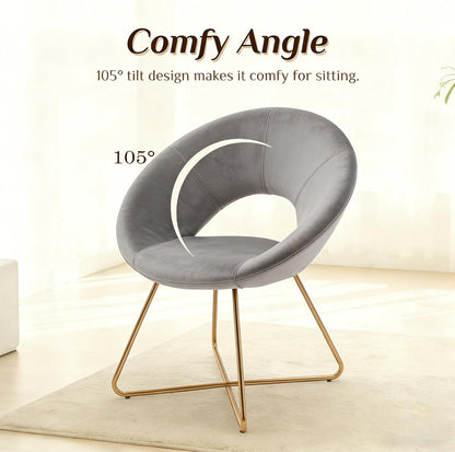 Modern Velvet Accent Chair - Comfy Upholstered Single Sofa with Mid-Century Design and Golden Metal Frame - Grey