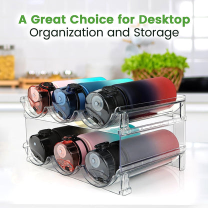 Water Bottle Cabinet Organizer - Set of 2 Stackable Storage Racks for Efficient Water Bottle Management