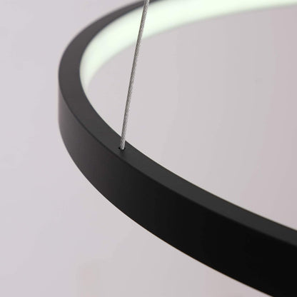 Contemporary Dimmable LED Chandelier - 3 Ring Pendant Light Fixture for Dining Room, Living Room, and Bedroom in Cool White and Black