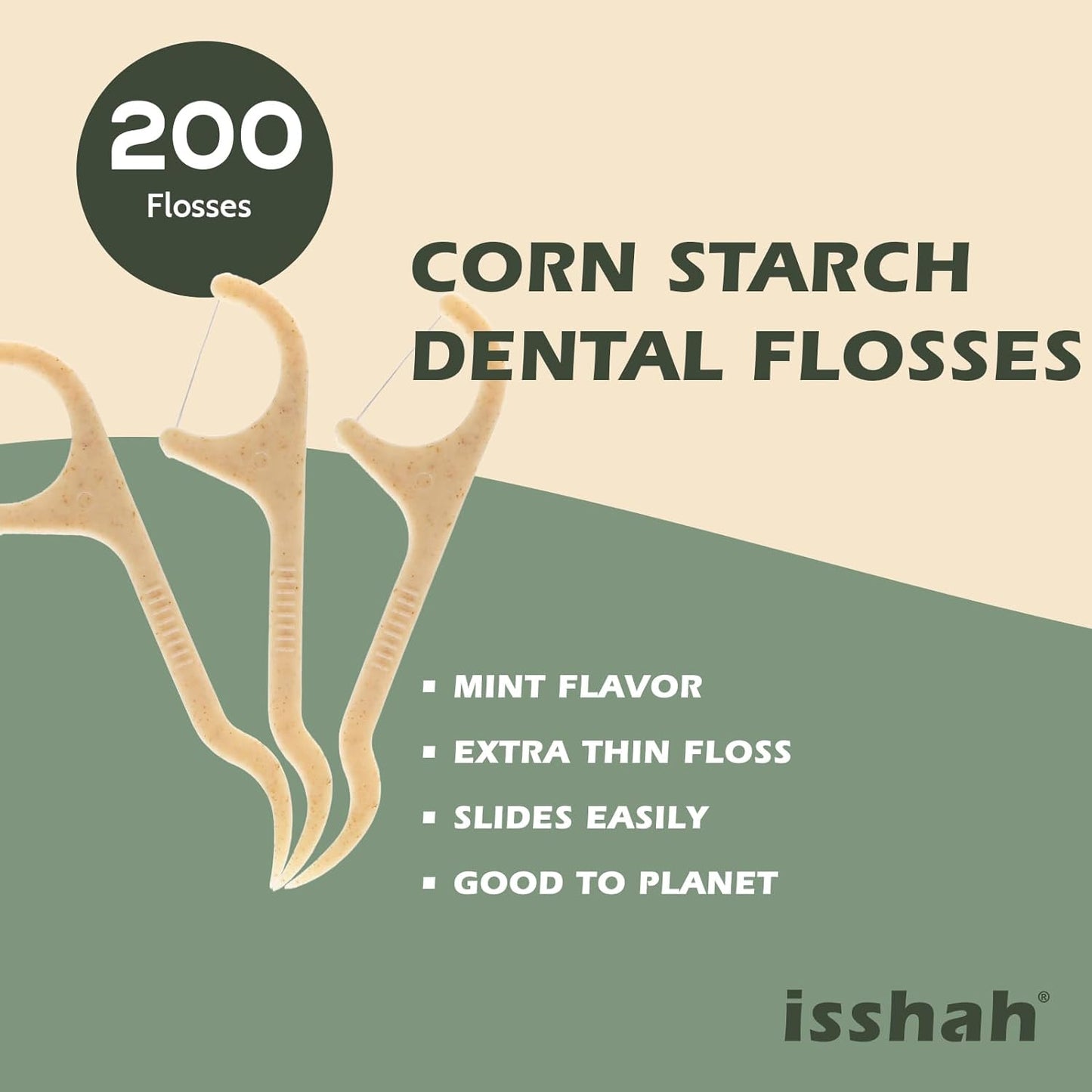 Natural Dental Floss Picks - 200 Count - PETA Approved, BPA Free, Vegan, Sustainable, Eco-Friendly Mint Flossers