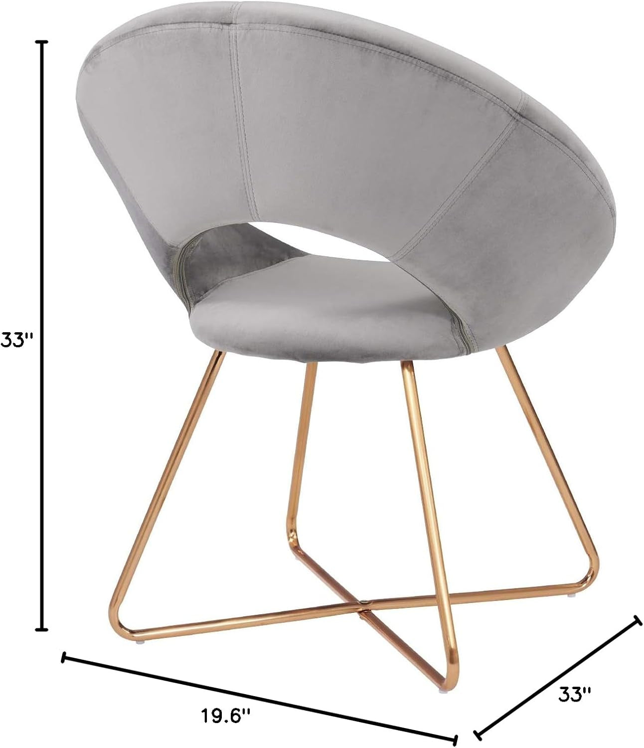 Modern Velvet Accent Chair - Comfy Upholstered Single Sofa with Mid-Century Design and Golden Metal Frame - Grey