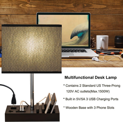 USB Table Lamp, Multi-Functional Desk Lamp with 2 AC Outlets