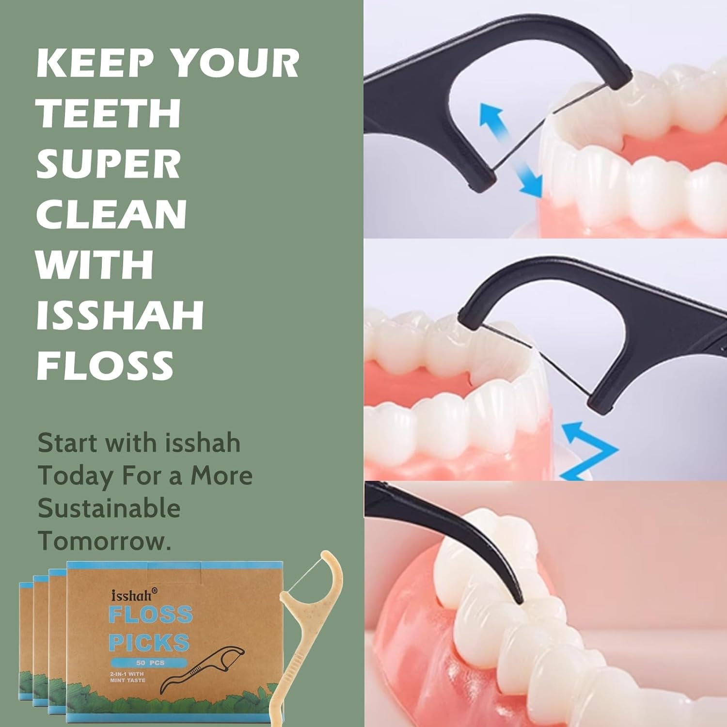 Natural Dental Floss Picks - 200 Count - PETA Approved, BPA Free, Vegan, Sustainable, Eco-Friendly Mint Flossers