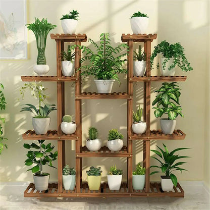 UNHO 46-Inch Multi-Tier Wooden Plant Stand - 16-Shelf Flower Rack for Indoor and Outdoor Use