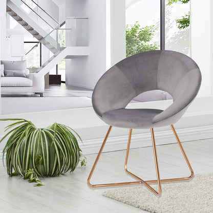 Modern Velvet Accent Chair - Comfy Upholstered Single Sofa with Mid-Century Design and Golden Metal Frame - Grey