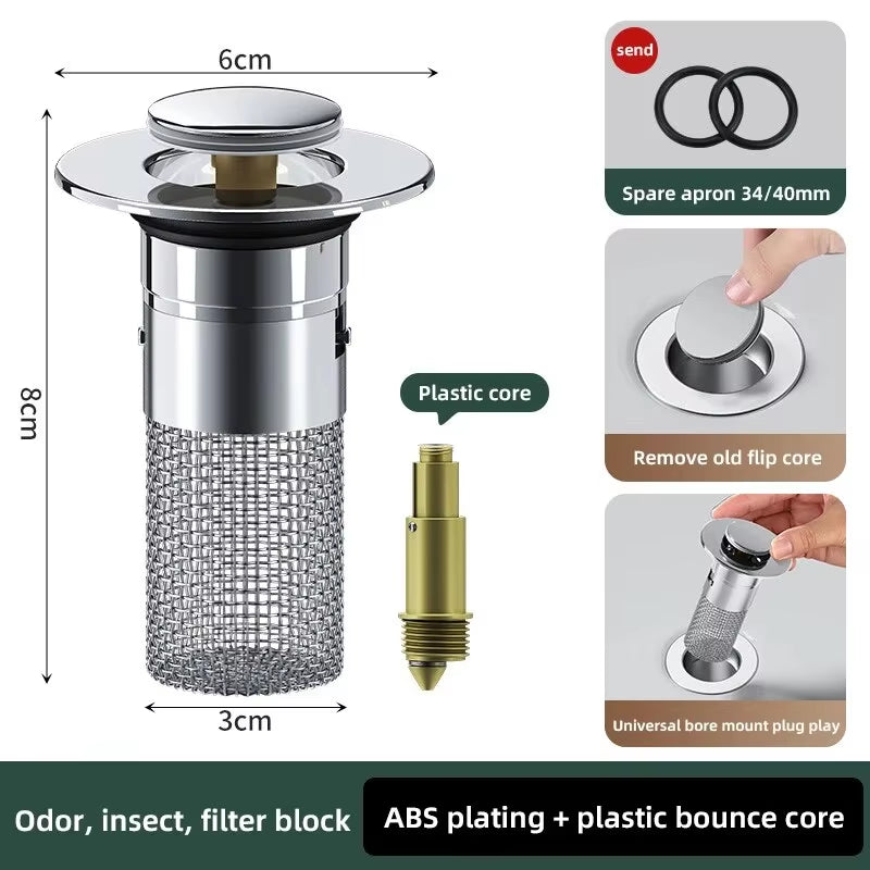 Washbasin Leak Plug, Stainless Steel Odor Proof Bouncing Core