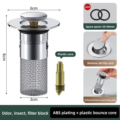 Washbasin Leak Plug, Stainless Steel Odor Proof Bouncing Core