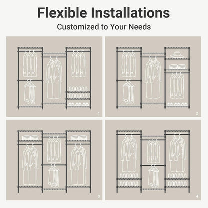 Portable Closet Wardrobe Heavy Duty Clothes Rack, Freestanding Clothing Racks with 4 Hang Rods & 8 Shelves, Adjustable Custom Closet Racks
