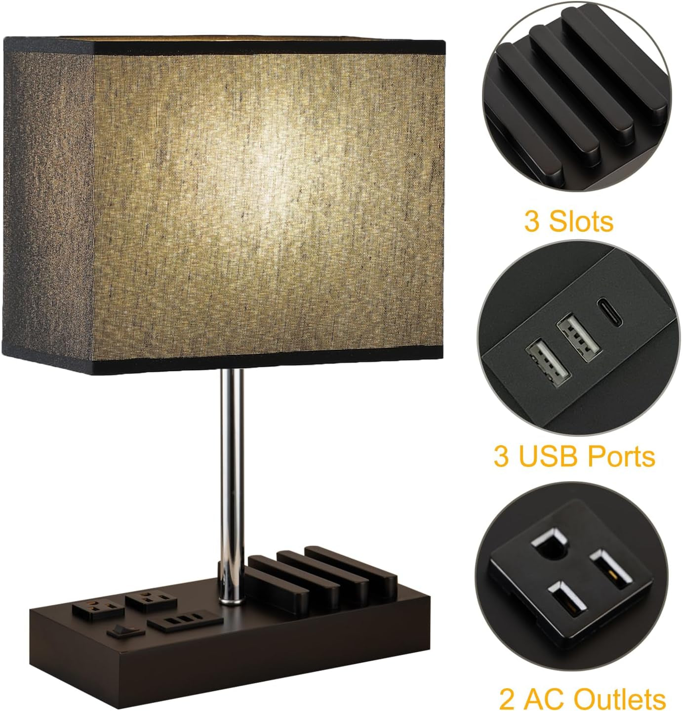 USB Table Lamp, Multi-Functional Desk Lamp with 2 AC Outlets
