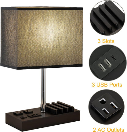 USB Table Lamp, Multi-Functional Desk Lamp with 2 AC Outlets