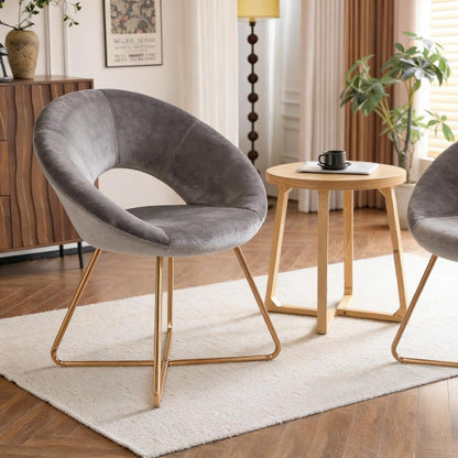 Modern Velvet Accent Chair - Comfy Upholstered Single Sofa with Mid-Century Design and Golden Metal Frame - Grey