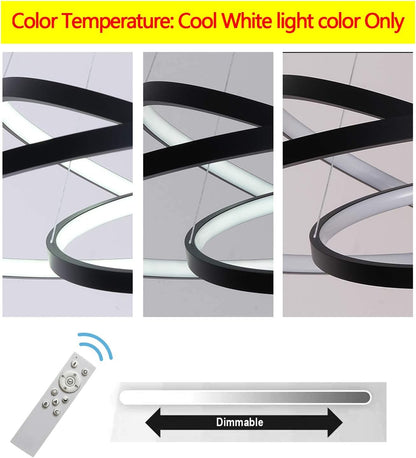 Contemporary Dimmable LED Chandelier - 3 Ring Pendant Light Fixture for Dining Room, Living Room, and Bedroom in Cool White and Black