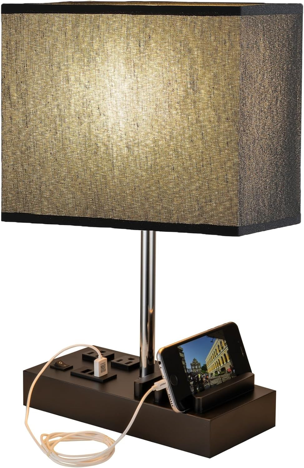 USB Table Lamp, Multi-Functional Desk Lamp with 2 AC Outlets