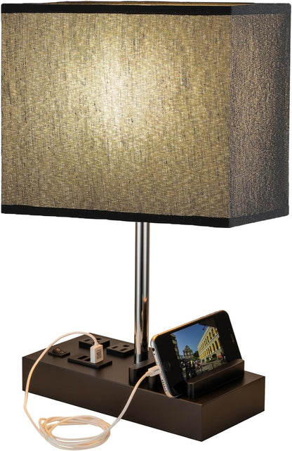USB Table Lamp, Multi-Functional Desk Lamp with 2 AC Outlets