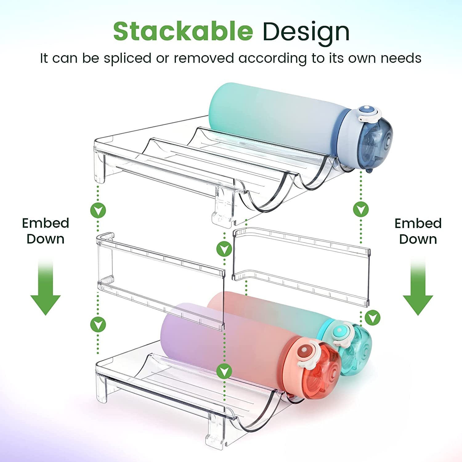 Water Bottle Cabinet Organizer - Set of 2 Stackable Storage Racks for Efficient Water Bottle Management