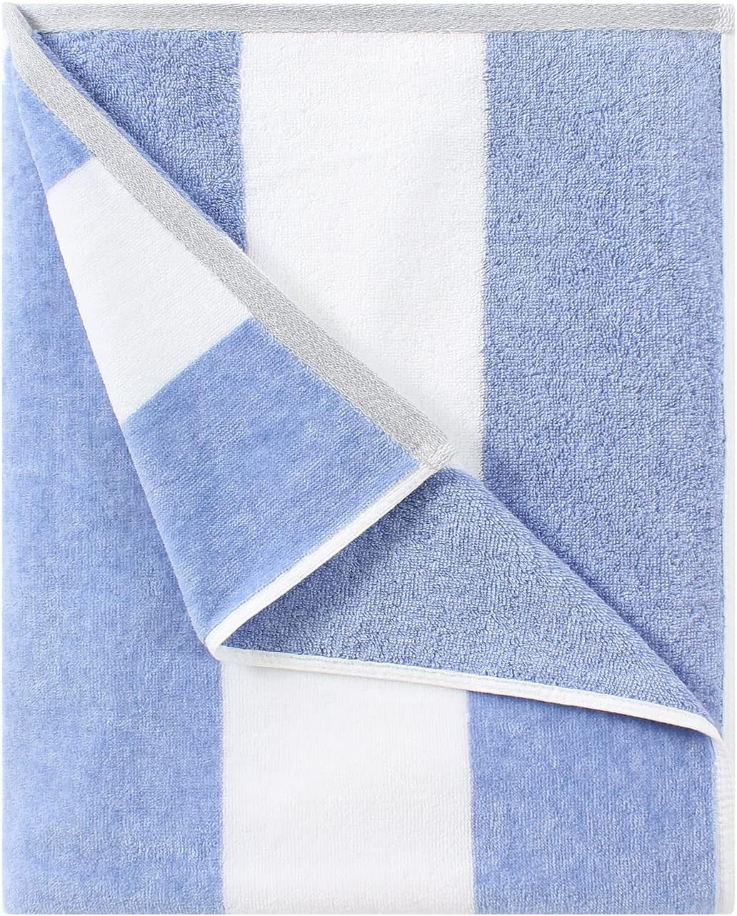 Oversized Cotton Beach Towel - 70 x 35 Inch Quick-Dry Blue Striped Pool Towel