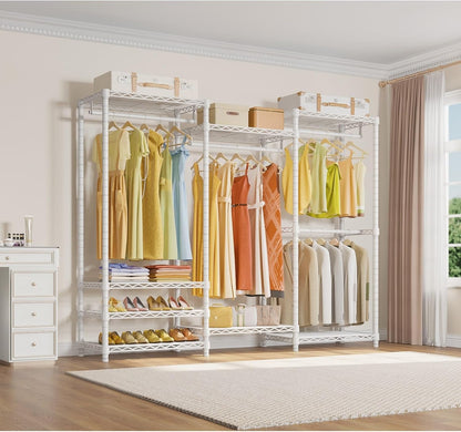 Portable Closet Wardrobe Heavy Duty Clothes Rack, Freestanding Clothing Racks with 4 Hang Rods & 8 Shelves, Adjustable Custom Closet Racks