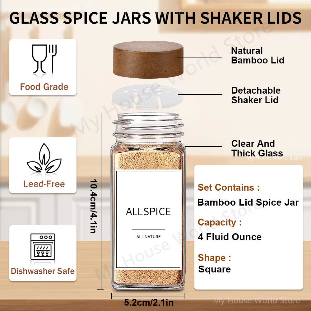 13Pcs Glass Spice Jars with Bamboo Lids 4Oz Glass 