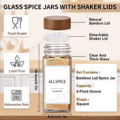 13Pcs Glass Spice Jars with Bamboo Lids 4Oz Glass 