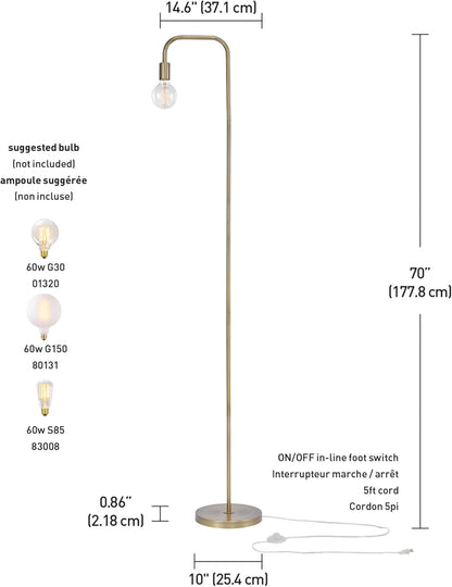 Floor Lamp, Matte Brass, In-Line On/Off Foot Switch