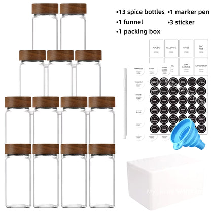 13Pcs Glass Spice Jars with Bamboo Lids 4Oz Glass 