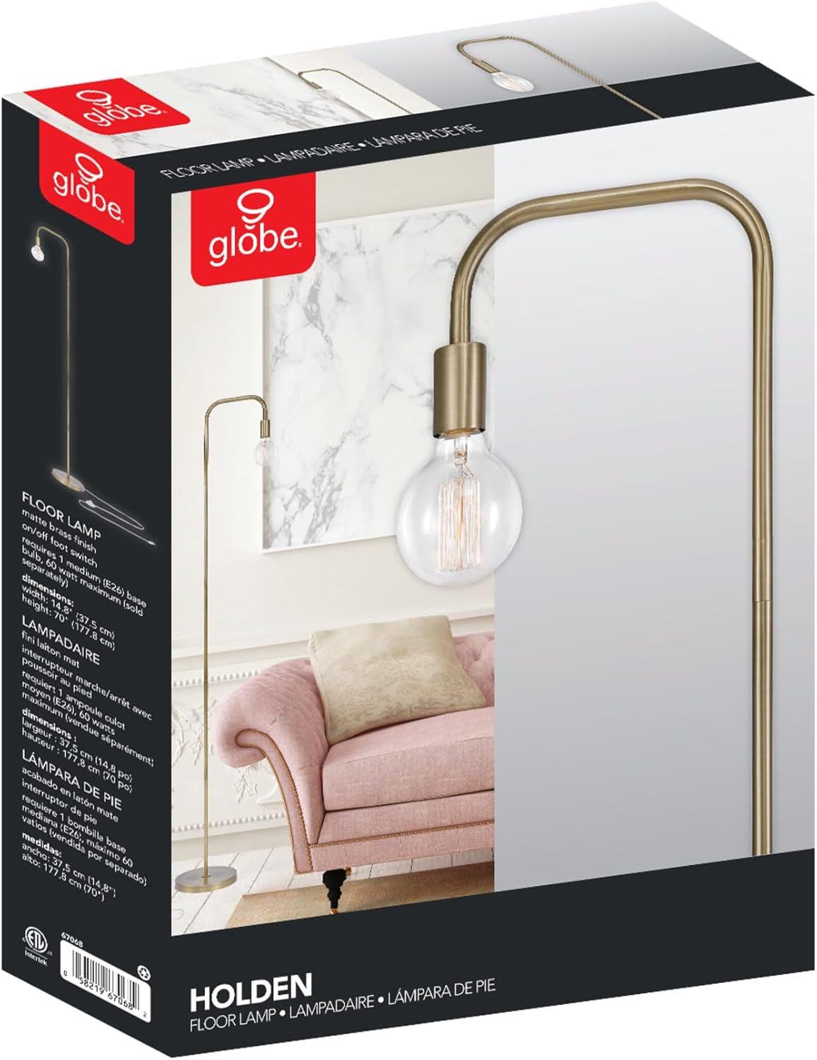 Floor Lamp, Matte Brass, In-Line On/Off Foot Switch