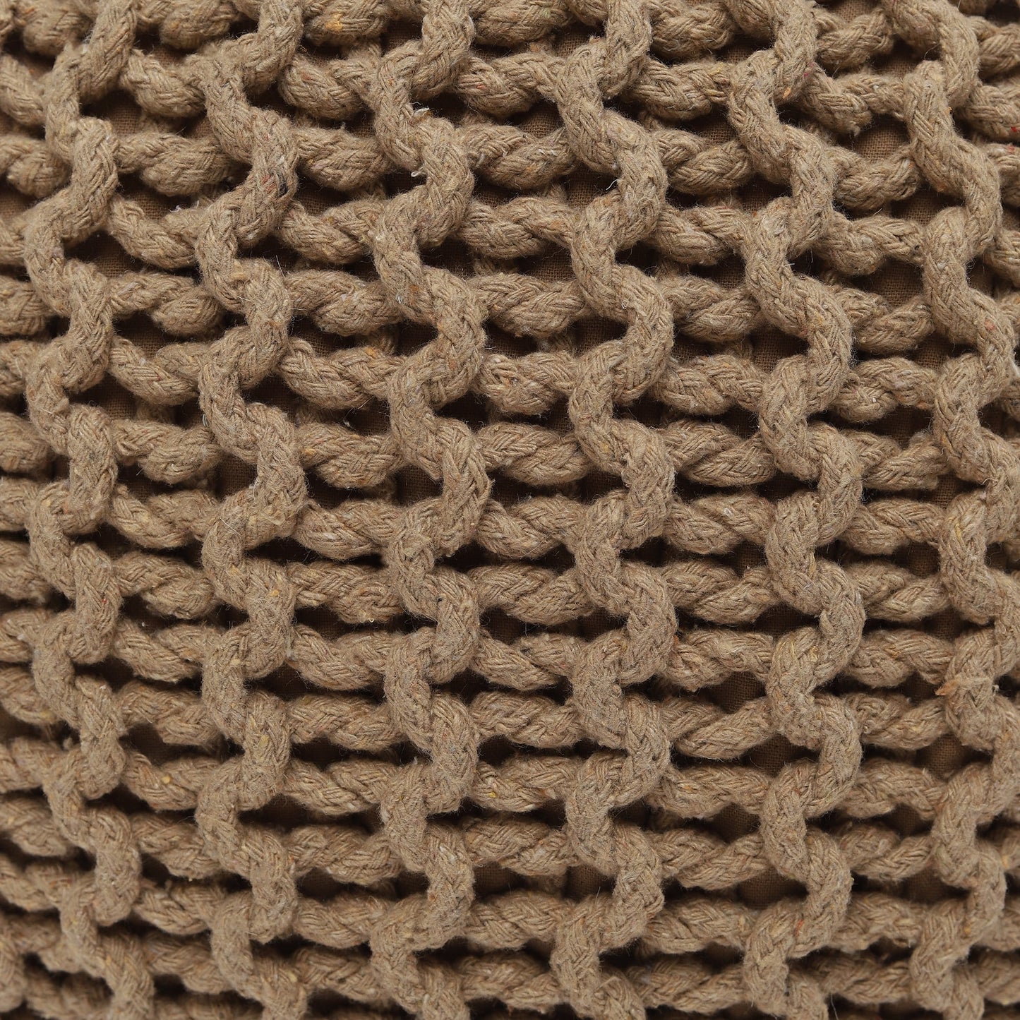 Hand-Knitted Cable Knit Round Pouf Ottoman - 100% Cotton Circular Footrest for Living Room, Bedroom, and Lounge - Beige (19.5" x 19.5" x 14")