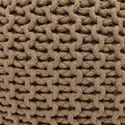 Hand-Knitted Cable Knit Round Pouf Ottoman - 100% Cotton Circular Footrest for Living Room, Bedroom, and Lounge - Beige (19.5" x 19.5" x 14")