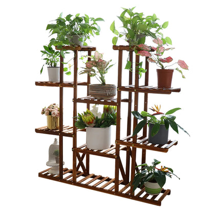 UNHO 46-Inch Multi-Tier Wooden Plant Stand - 16-Shelf Flower Rack for Indoor and Outdoor Use
